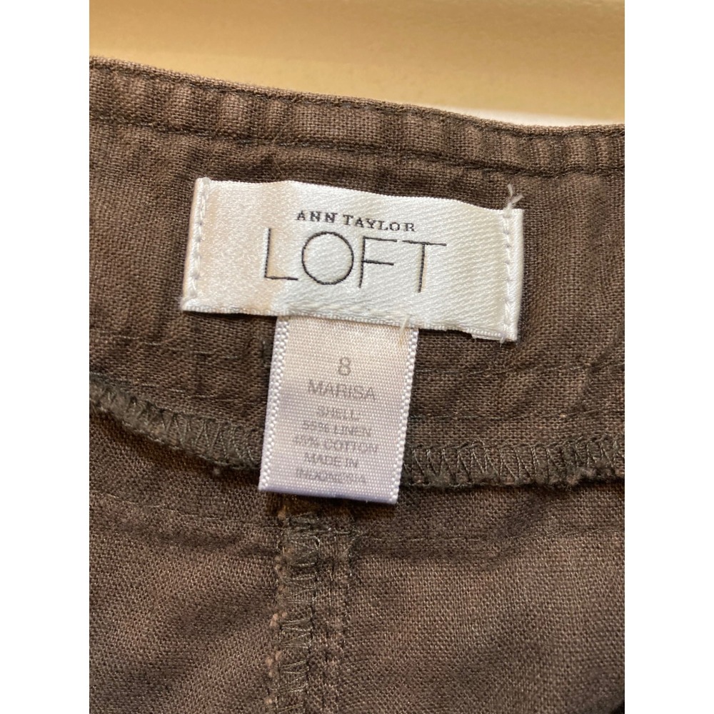 Ann Taylor LOFT Marisa Brown Linen Blend Wide Leg Crop Pants Tie Waist Size 8 - Picture 5 of 9